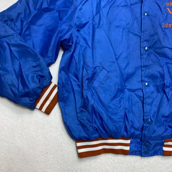 Vintage Harmony Longhorns Jacket Mens L Blue Shiny Embroidered Made In USA - Picture 5 of 13